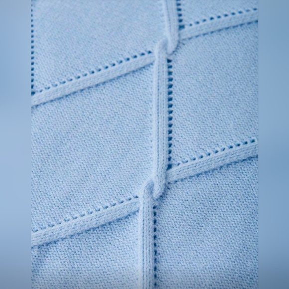 New Pointelle Cable Knit Sweater Top Long Sleeve Light Blue - Picture 7 of 10